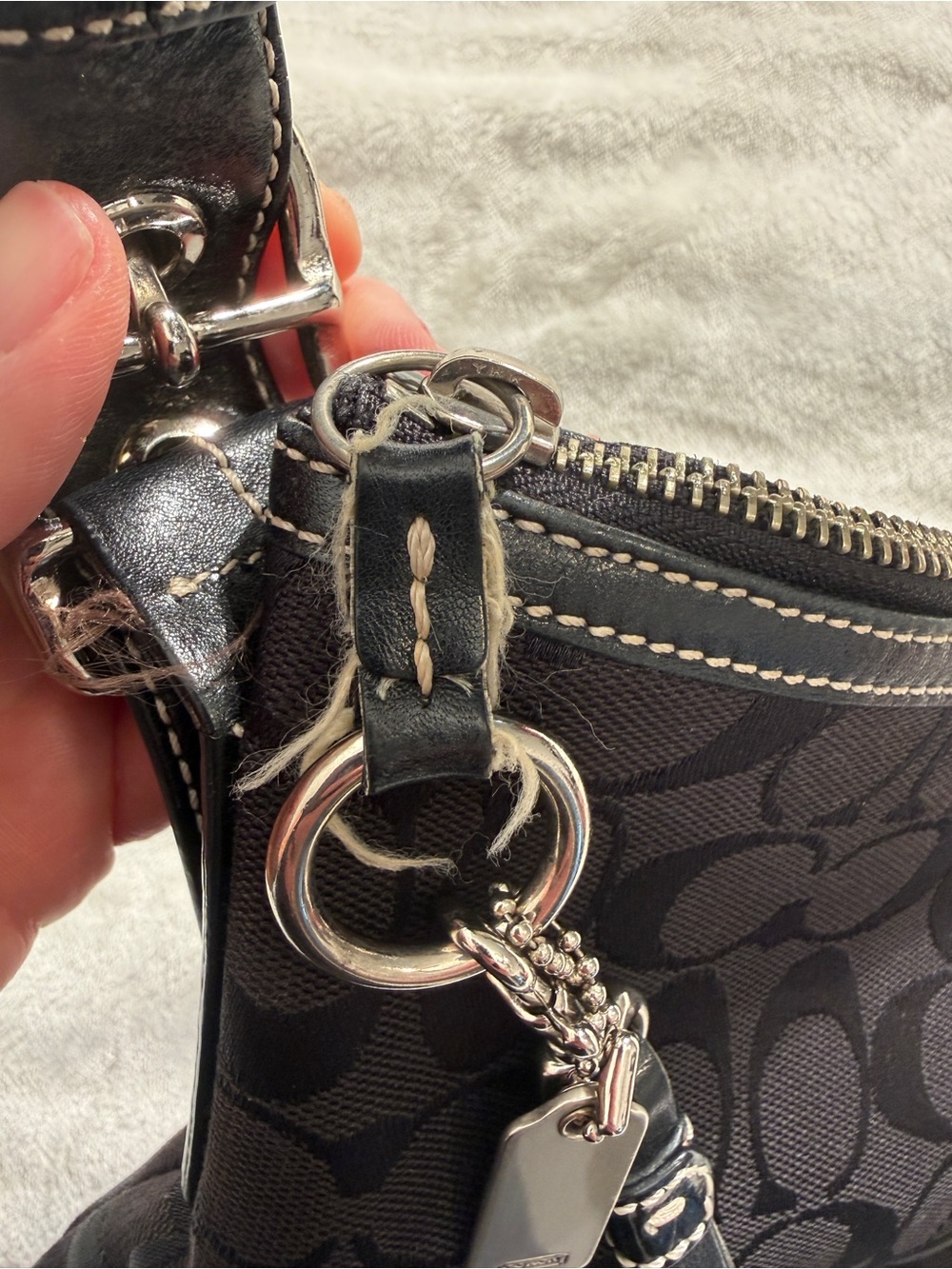 Vintage Coach Signature C Black Jacquard Leather Hobo… - Gem